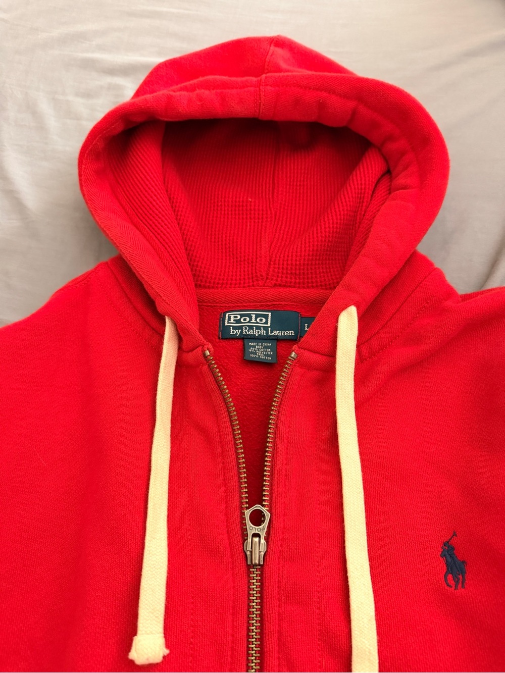 Polo by Ralph Lauren Red Zip-Up Hoodie Mens Sweatshirt Jacket Pony Horse Jockey - Picture 3 of 5